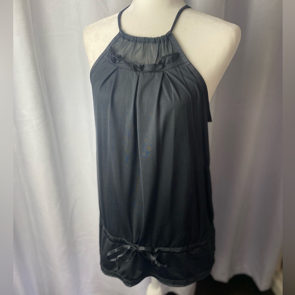 ALO Yoga Black Halter Tank Top with Sheer Yoke